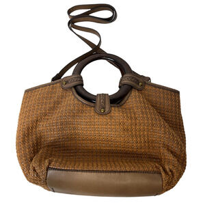 Fossil Y2K Woven Wood Handbag Shoulder Strap Purse